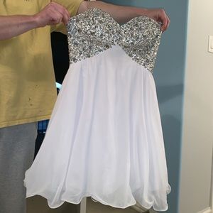 Grace Karin white rhinestone prom dress